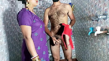 Indian duo caught in bathroom with Indian aunty in hooter-sling and thong