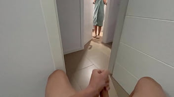 I stumble upon my stepsister in the rest room and she handles me to a handjob, followed by a satisfying blowjob until I reach climax