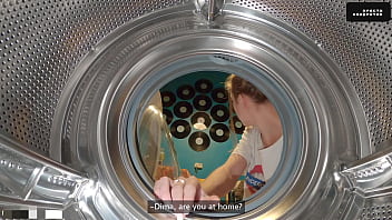 Brown-haired step sista gets stuck in washing machine during role have fun