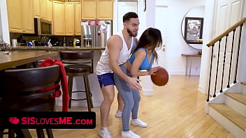 Mind-blowing dark-haired with a curvaceous Latina assets invites stepbro to assist in a basketball game