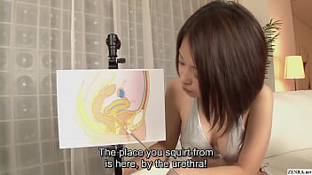 Asian adult film actress instructs splashing technics in instructional vid