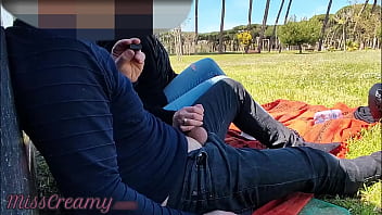 French lecturer gives first-timer hand-job to school damsel in public park with orgasm